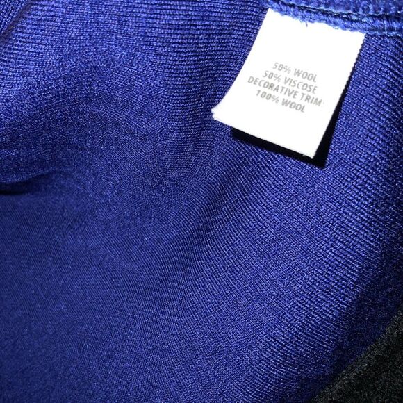 St John Collection P Cobalt Blue w Black Fringe Wool Blend Open Cardigan - Picture 4 of 6